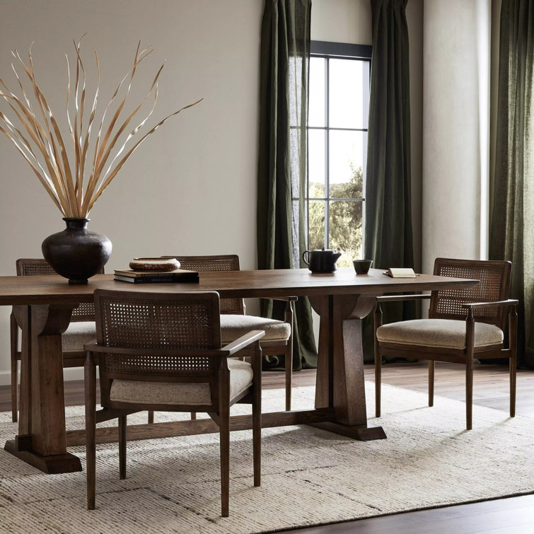 Brown Solid Oak Trestle Dining Table for Ten