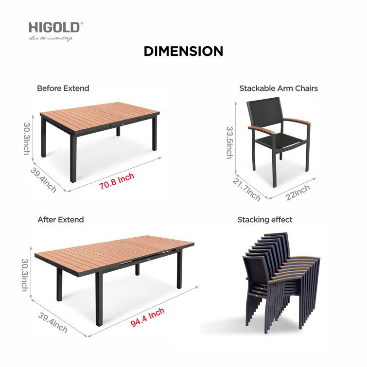 Carlo 8-Person Extendable Faux Wood and Aluminum Outdoor Dining Set