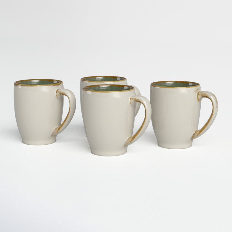 White Ceramic Barrel-Shaped 12oz Coffee Mugs, Set of 4