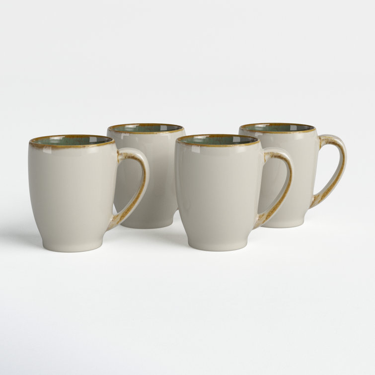 White Ceramic Barrel-Shaped 12oz Coffee Mugs, Set of 4