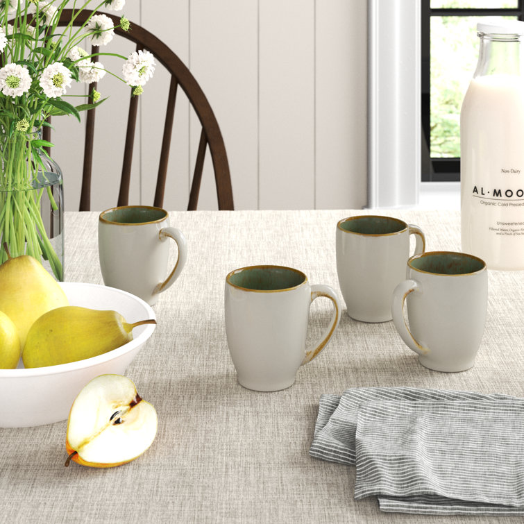 White Ceramic Barrel-Shaped 12oz Coffee Mugs, Set of 4