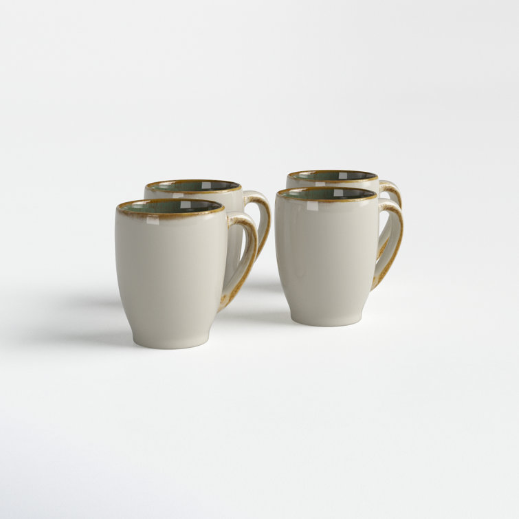 White Ceramic Barrel-Shaped 12oz Coffee Mugs, Set of 4