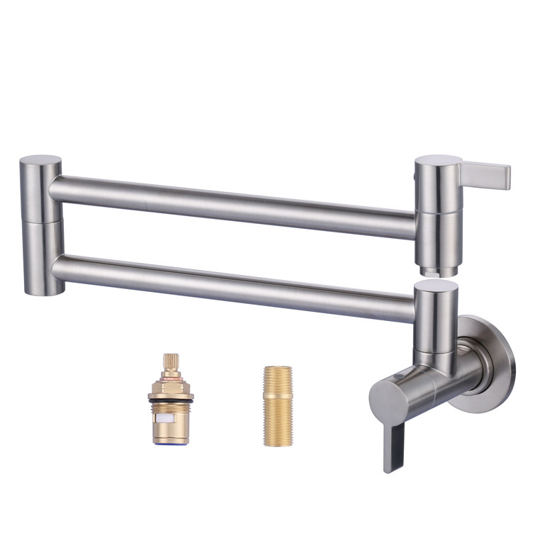 Brushed Nickel Double Handle Wall Mounted Pot Filler Faucet