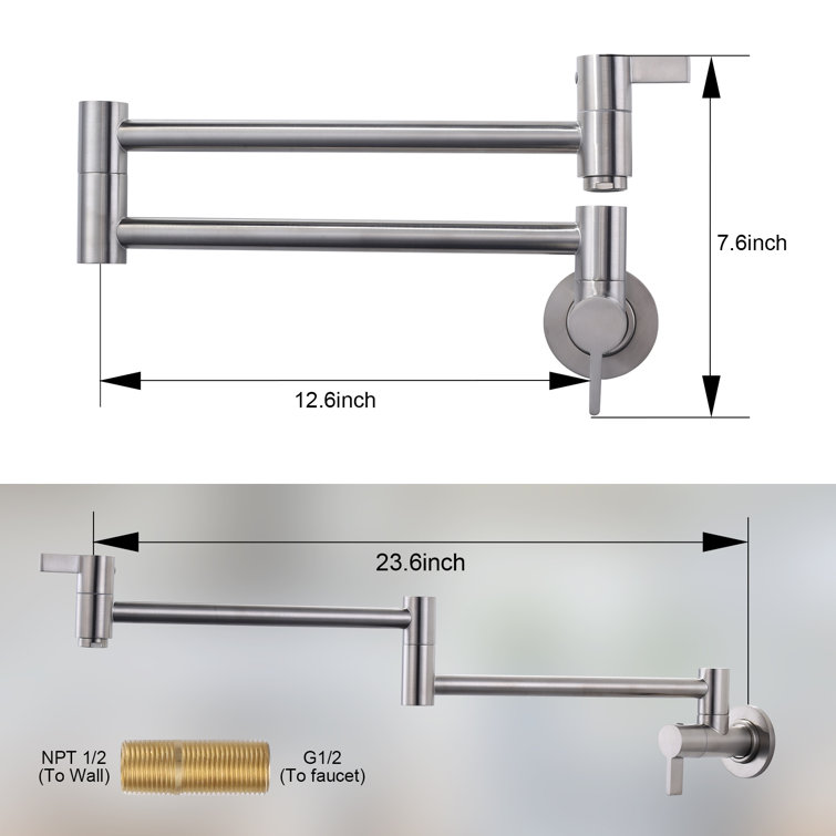 Brushed Nickel Double Handle Wall Mounted Pot Filler Faucet