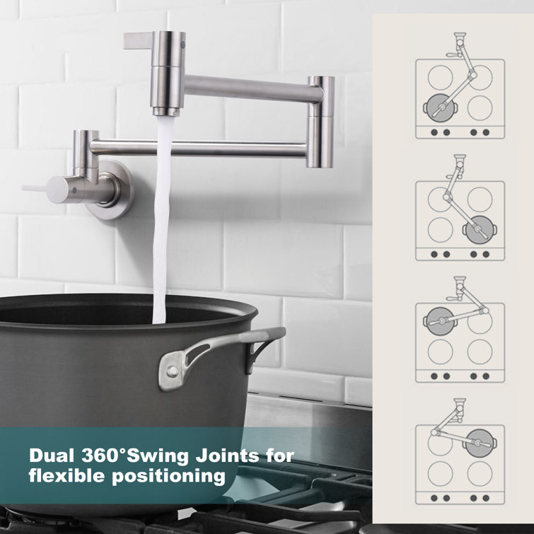 Brushed Nickel Double Handle Wall Mounted Pot Filler Faucet