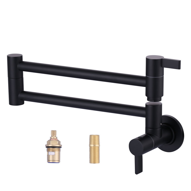 Matte Black Brass Wall Mounted Double Handle Pot Filler