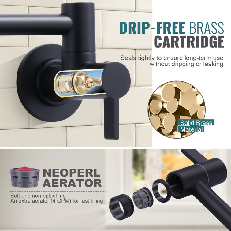Matte Black Brass Wall Mounted Double Handle Pot Filler