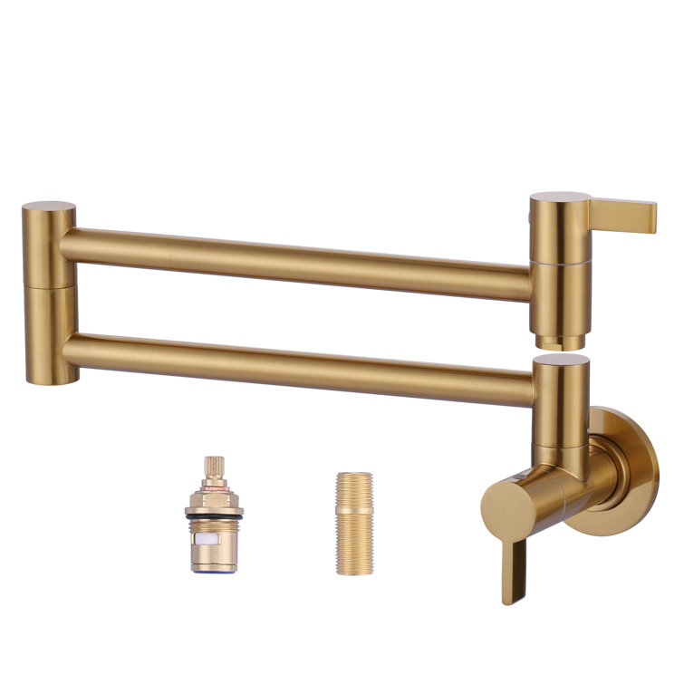 Brushed Gold Wall Mounted Double Handle Pot Filler Faucet