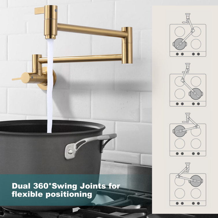 Brushed Gold Wall Mounted Double Handle Pot Filler Faucet