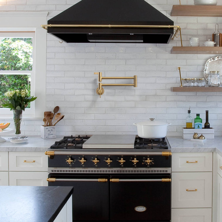 Brushed Gold Wall Mounted Double Handle Pot Filler Faucet