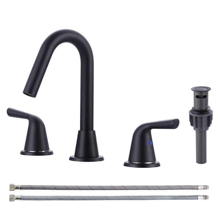 Matte Black Double Handle Widespread Bathroom Faucet with Drain Kit