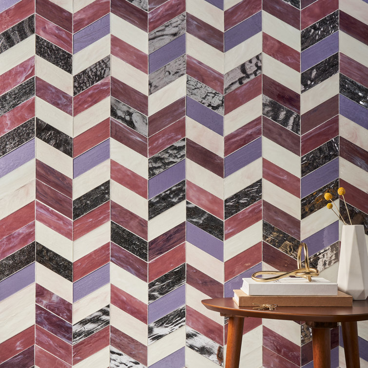 Elizabeth Sutton Glory 11.74" Chevron Glass Mosaic Tile