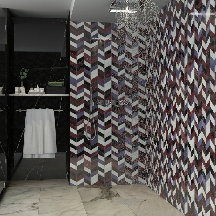 Elizabeth Sutton Glory 11.74" Chevron Glass Mosaic Tile