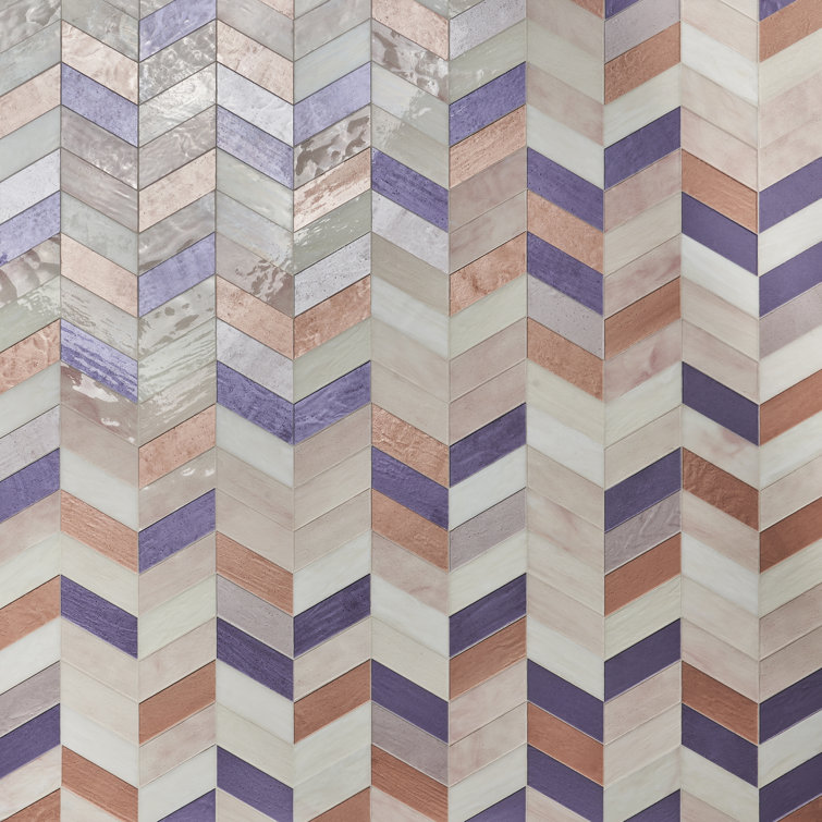 Elizabeth Sutton Glory Pink Chevron Glass Mosaic Tile