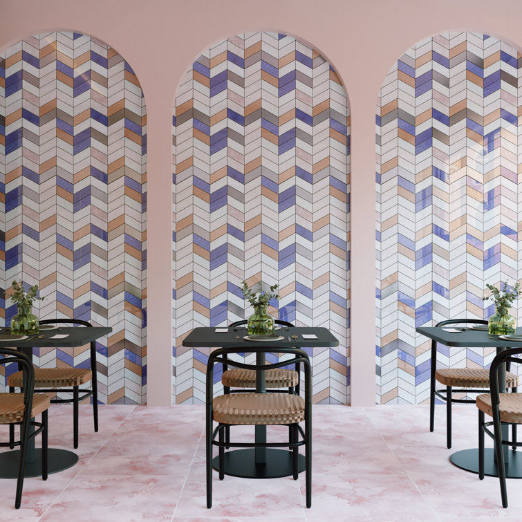 Elizabeth Sutton Glory Pink Chevron Glass Mosaic Tile