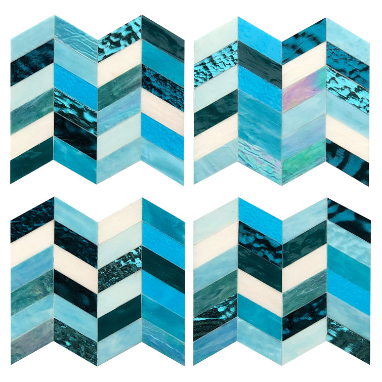 Elizabeth Sutton Blue Glass Chevron Mosaic Tile