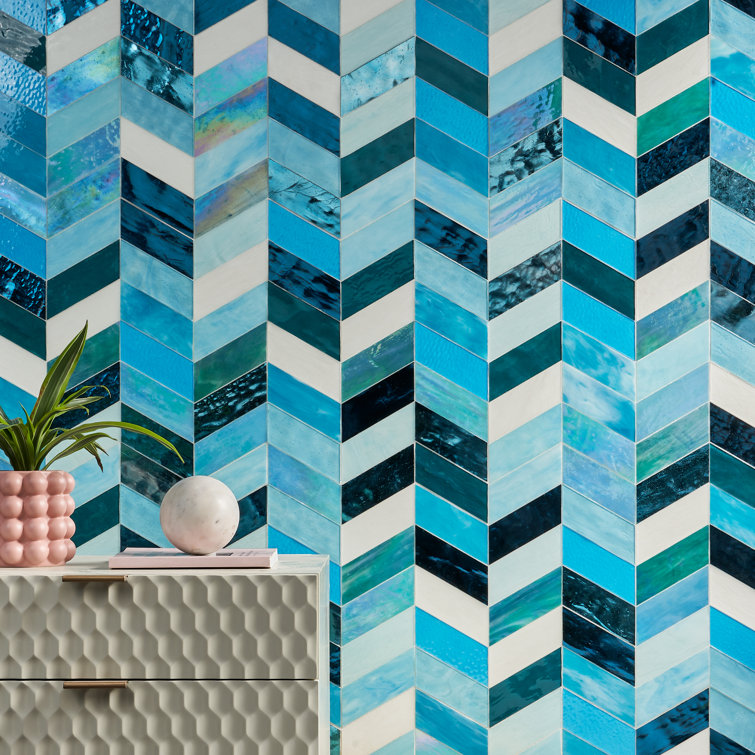 Elizabeth Sutton Blue Glass Chevron Mosaic Tile