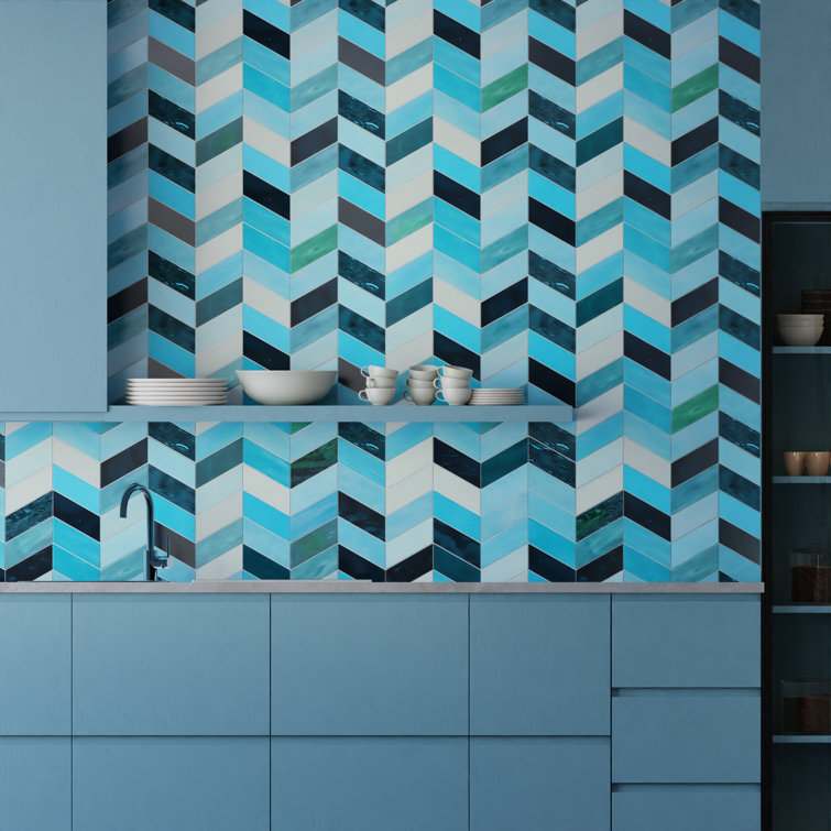 Elizabeth Sutton Blue Glass Chevron Mosaic Tile