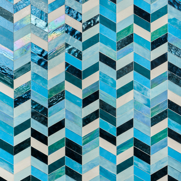 Elizabeth Sutton Blue Glass Chevron Mosaic Tile