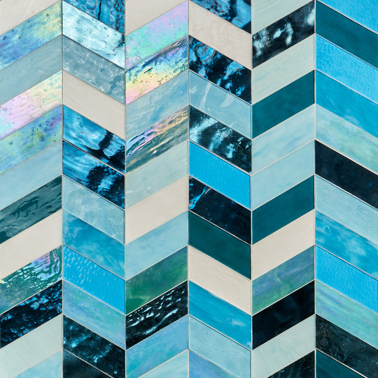 Elizabeth Sutton Blue Glass Chevron Mosaic Tile