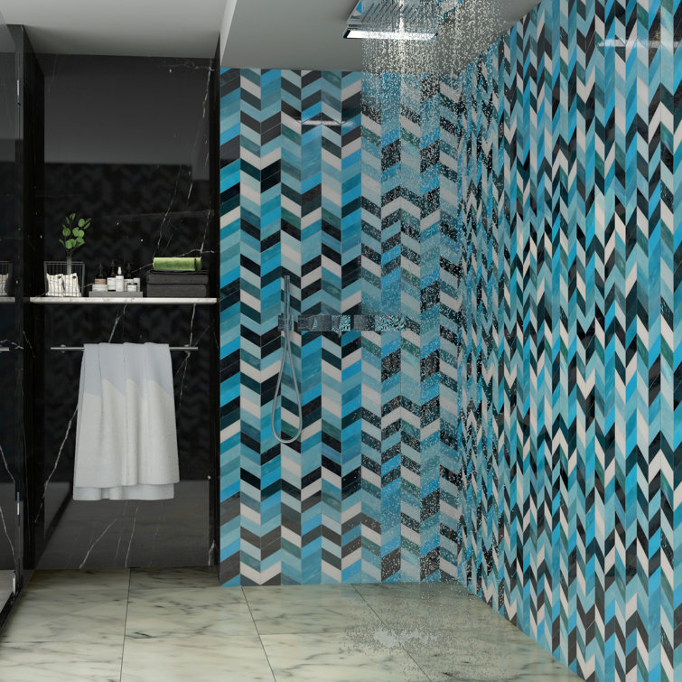 Elizabeth Sutton Blue Glass Chevron Mosaic Tile