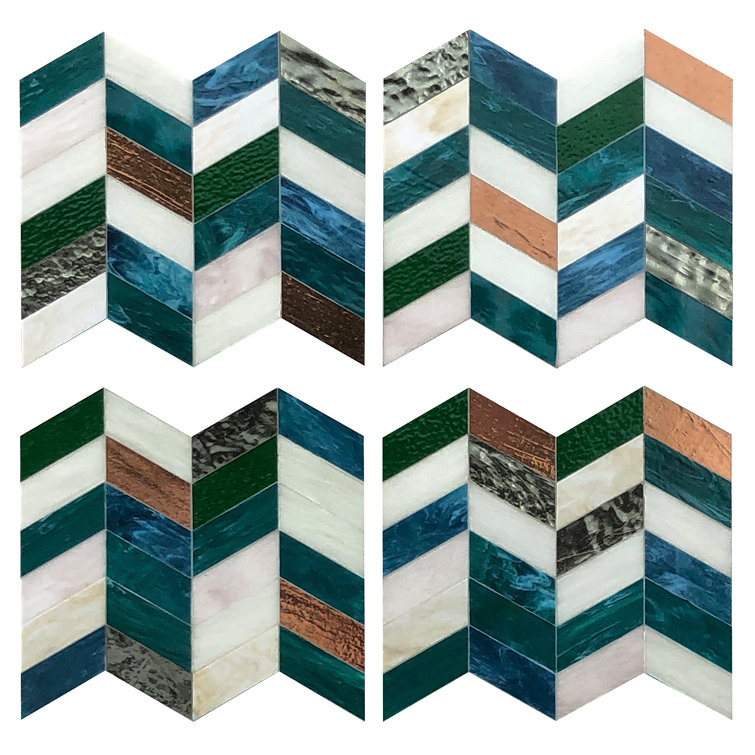 Elizabeth Sutton Green Chevron Glass Mosaic Tile