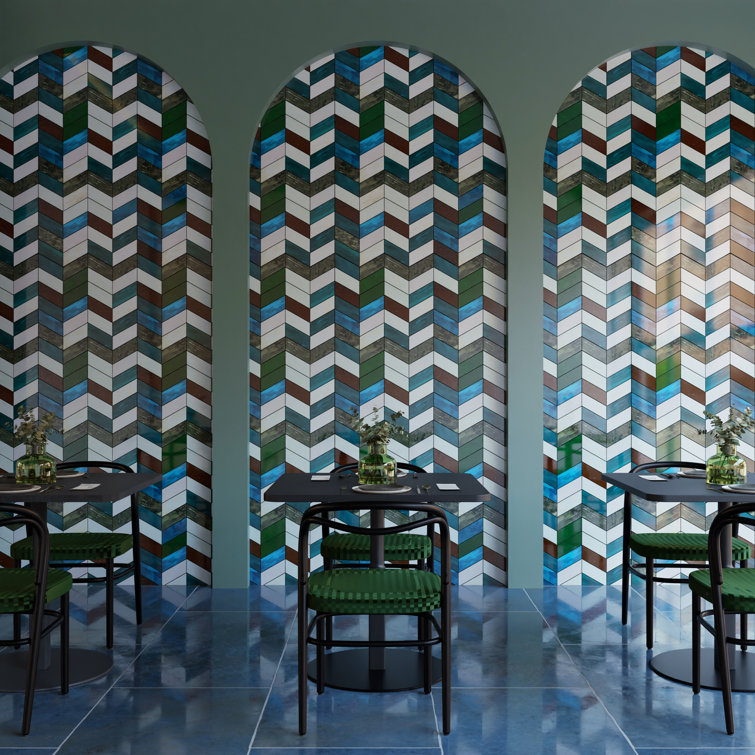 Elizabeth Sutton Green Chevron Glass Mosaic Tile