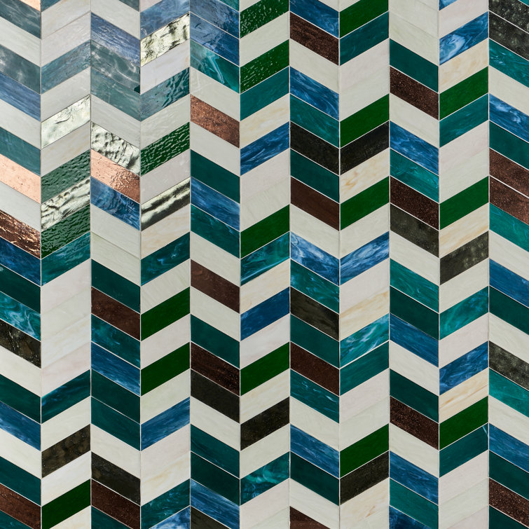 Elizabeth Sutton Green Chevron Glass Mosaic Tile