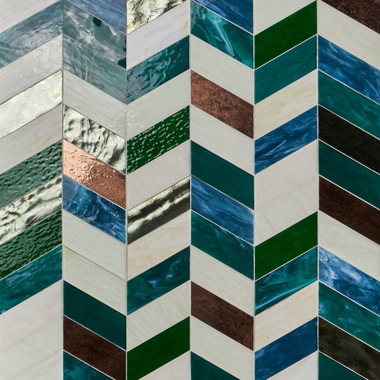 Elizabeth Sutton Green Chevron Glass Mosaic Tile