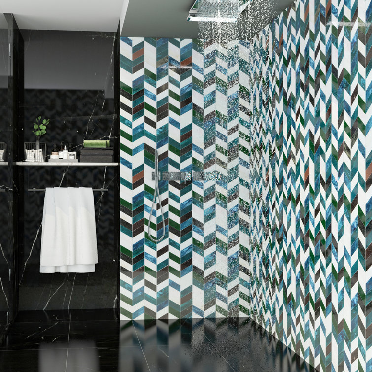 Elizabeth Sutton Green Chevron Glass Mosaic Tile