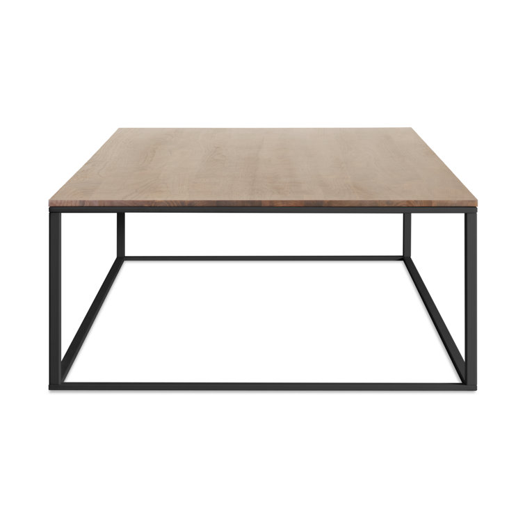 Minimalist Black Metal and Wood Rectangular Coffee Table with Storage