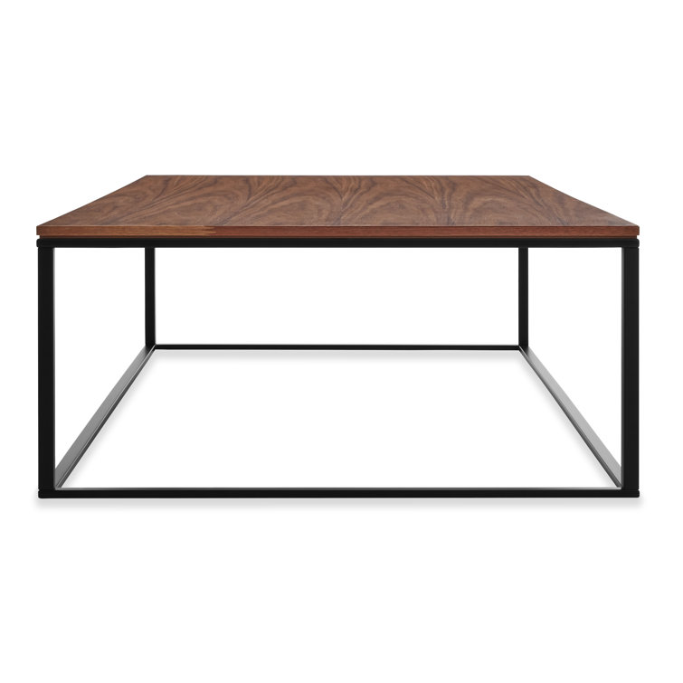 Minimalist Black Metal and Wood Rectangular Coffee Table with Storage