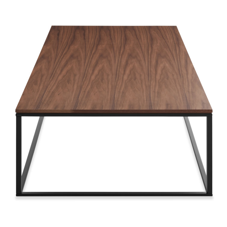 Minimalist Black Metal and Wood Rectangular Coffee Table with Storage