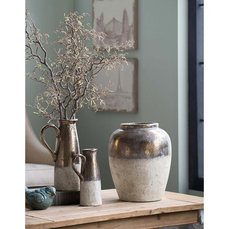 Candia 15.8'' Matte Beige and Metallic Copper Ceramic Vase