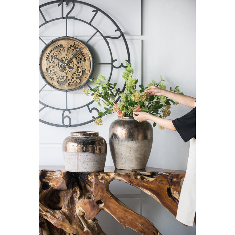 Candia 15.8'' Matte Beige and Metallic Copper Ceramic Vase