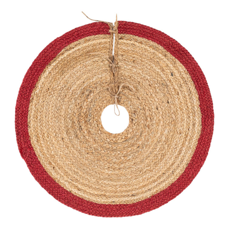 Handmade Red and Natural Jute Round Christmas Tree Skirt
