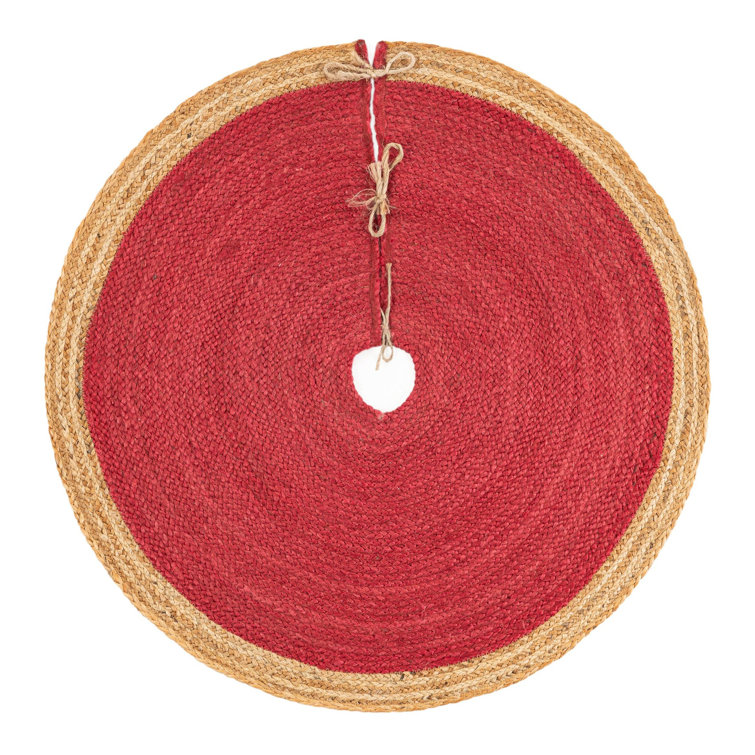 Handmade Red and Natural Jute Round Tree Skirt