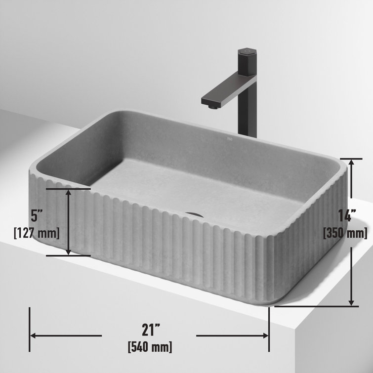 Gray Rectangular Concrete Above-Counter Bathroom Vessel Sink