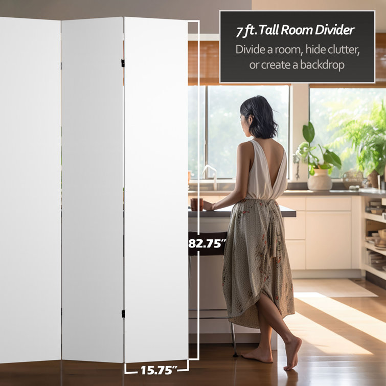 White Poly-Cotton Canvas 3-Panel Folding Room Divider