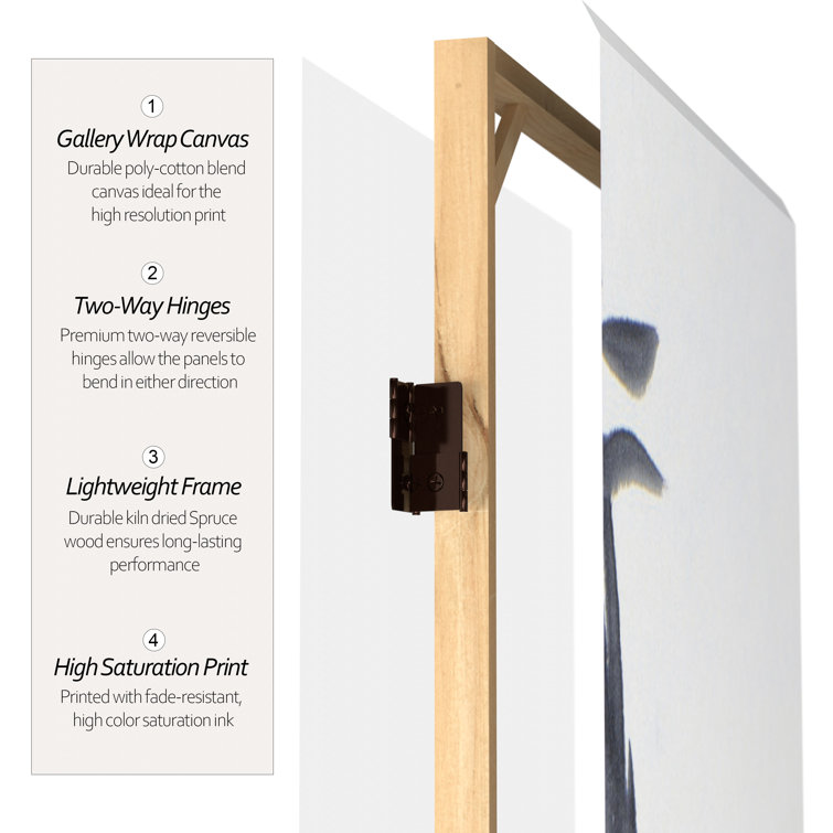 6 ft. White Bamboo Calligraphy Canvas Room Divider