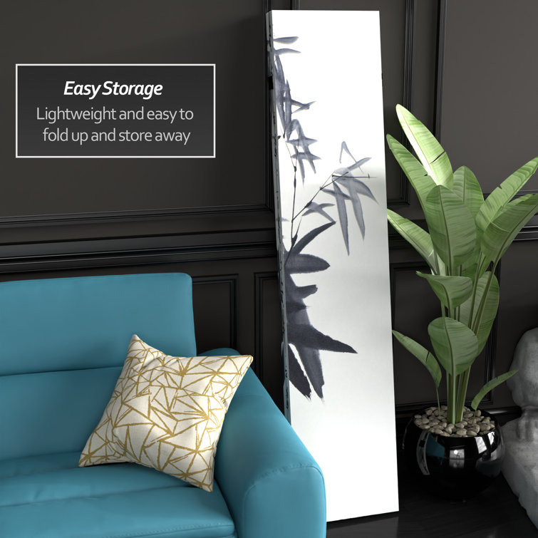 6 ft. White Bamboo Calligraphy Canvas Room Divider