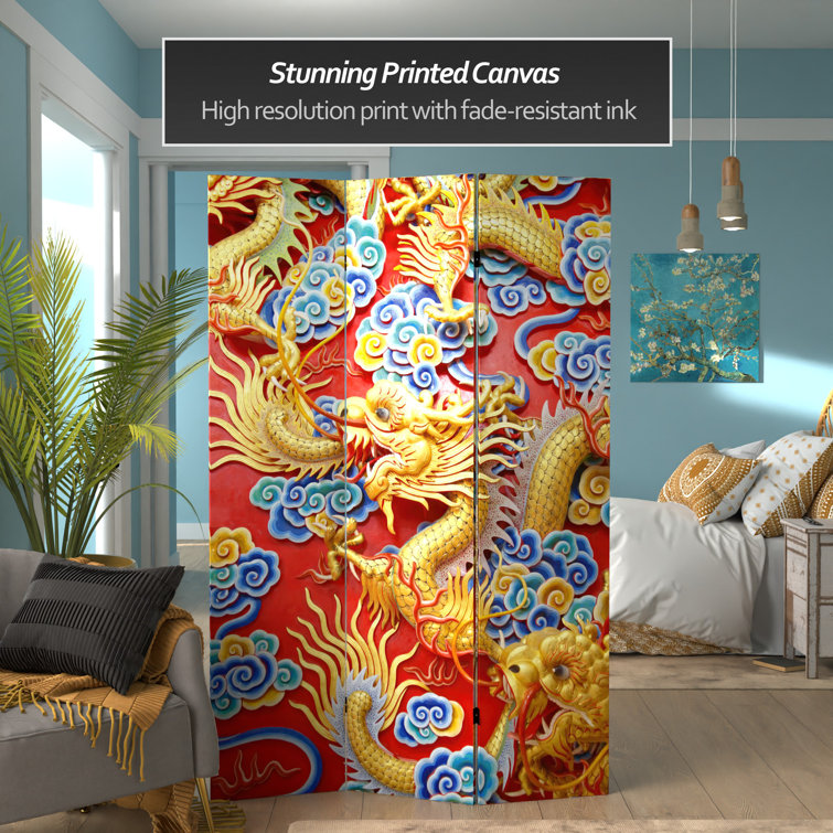 6 ft Red and Gold Chinese Dragon Folding Room Divider