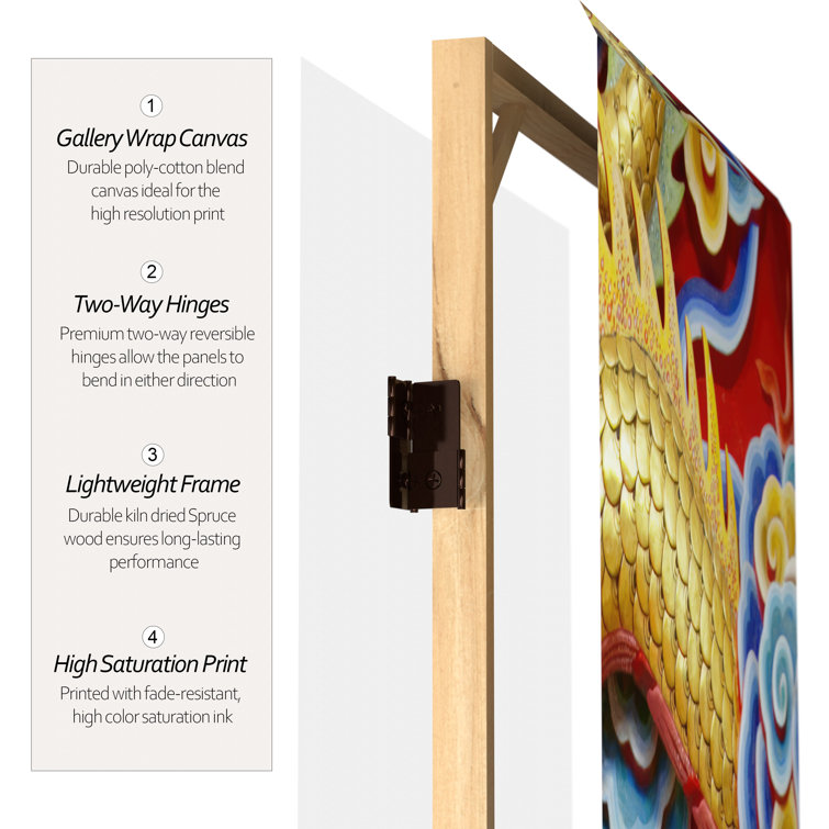 6 ft Red and Gold Chinese Dragon Folding Room Divider
