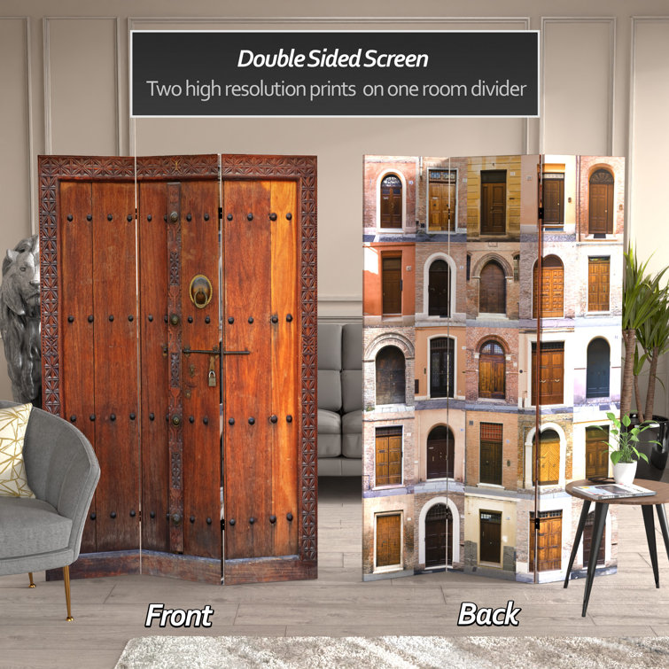 European Doors Canvas Room Divider with Spruce Wood Frame
