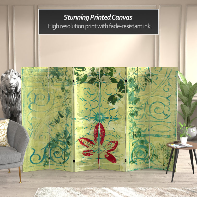 Turquoise and Red Floral Canvas 6-Panel Folding Room Divider