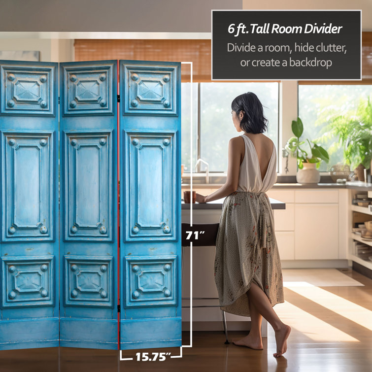 Mediterranean Blue and Red 3-Panel Folding Room Divider