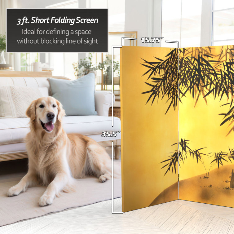 Gold Bamboo Grove Double Sided 4-Panel Room Divider