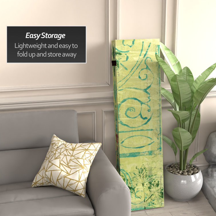 Turquoise and Red Floral Canvas 6-Panel Folding Room Divider