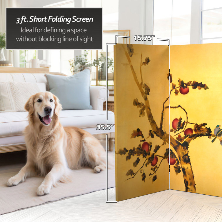 3 ft. Tall Double Sided Birds on Plum Tree Canvas Room Divider