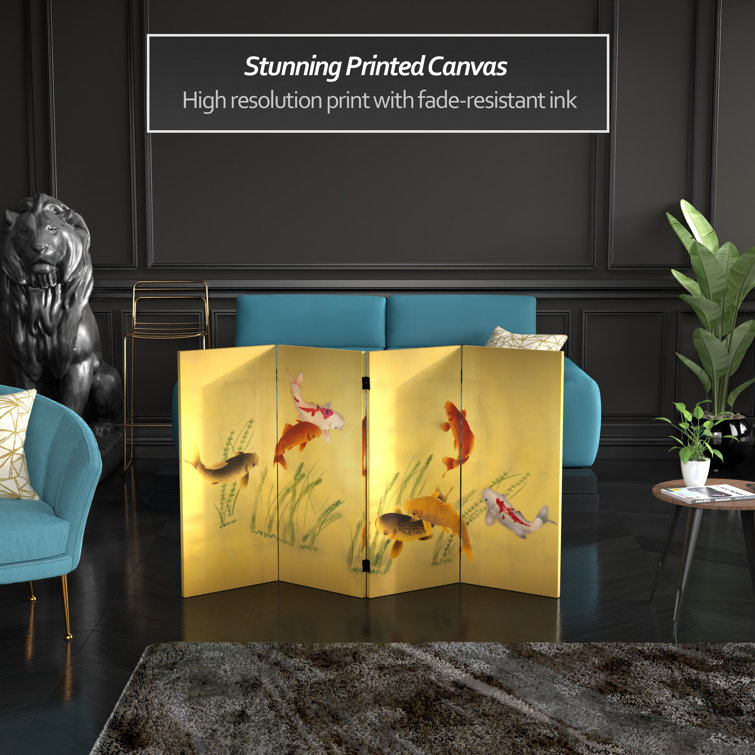 Gold Koi Pond Double Sided Canvas 4-Panel Room Divider